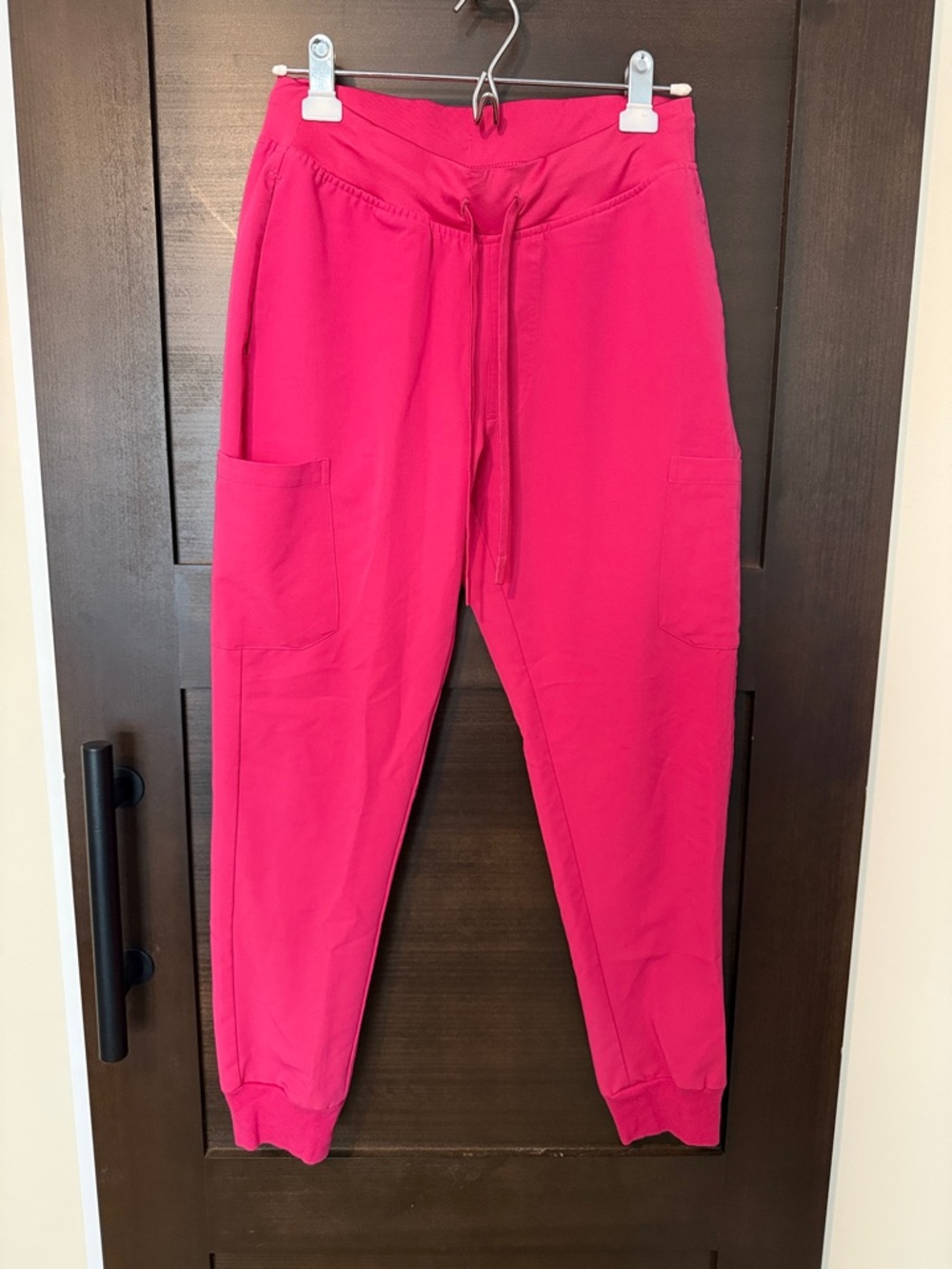 Women’s Bright Pink Drawstring Cargo Scrub Joggers
